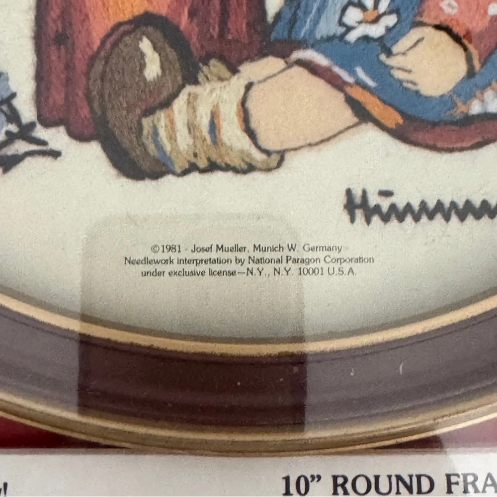 Vintage Hummel Crewel Stitch Kit with Round Frame Angel and Baby Needlepoint